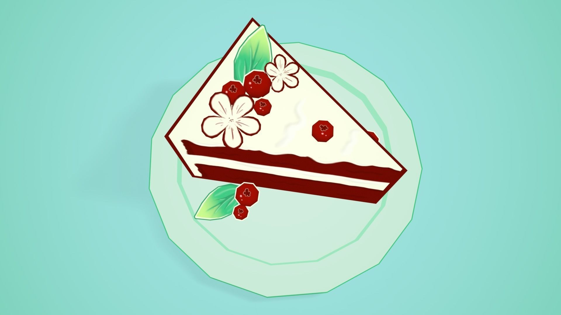 Red Velvet Cake Low-poly 3D model_7