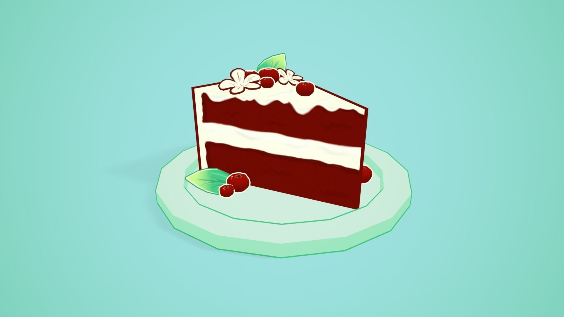 Red Velvet Cake Low-poly 3D model_11