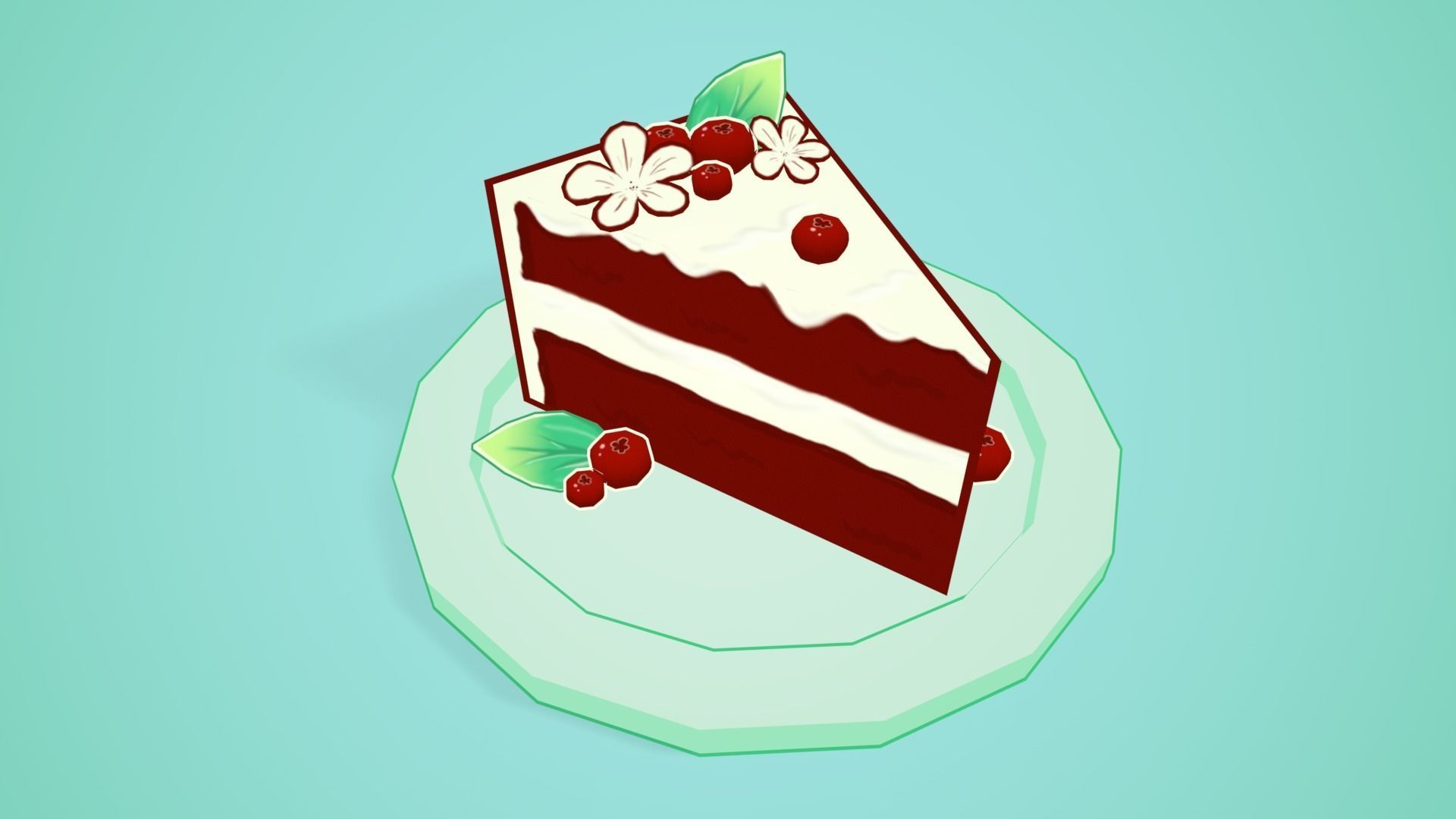 Red Velvet Cake Low-poly 3D model_10