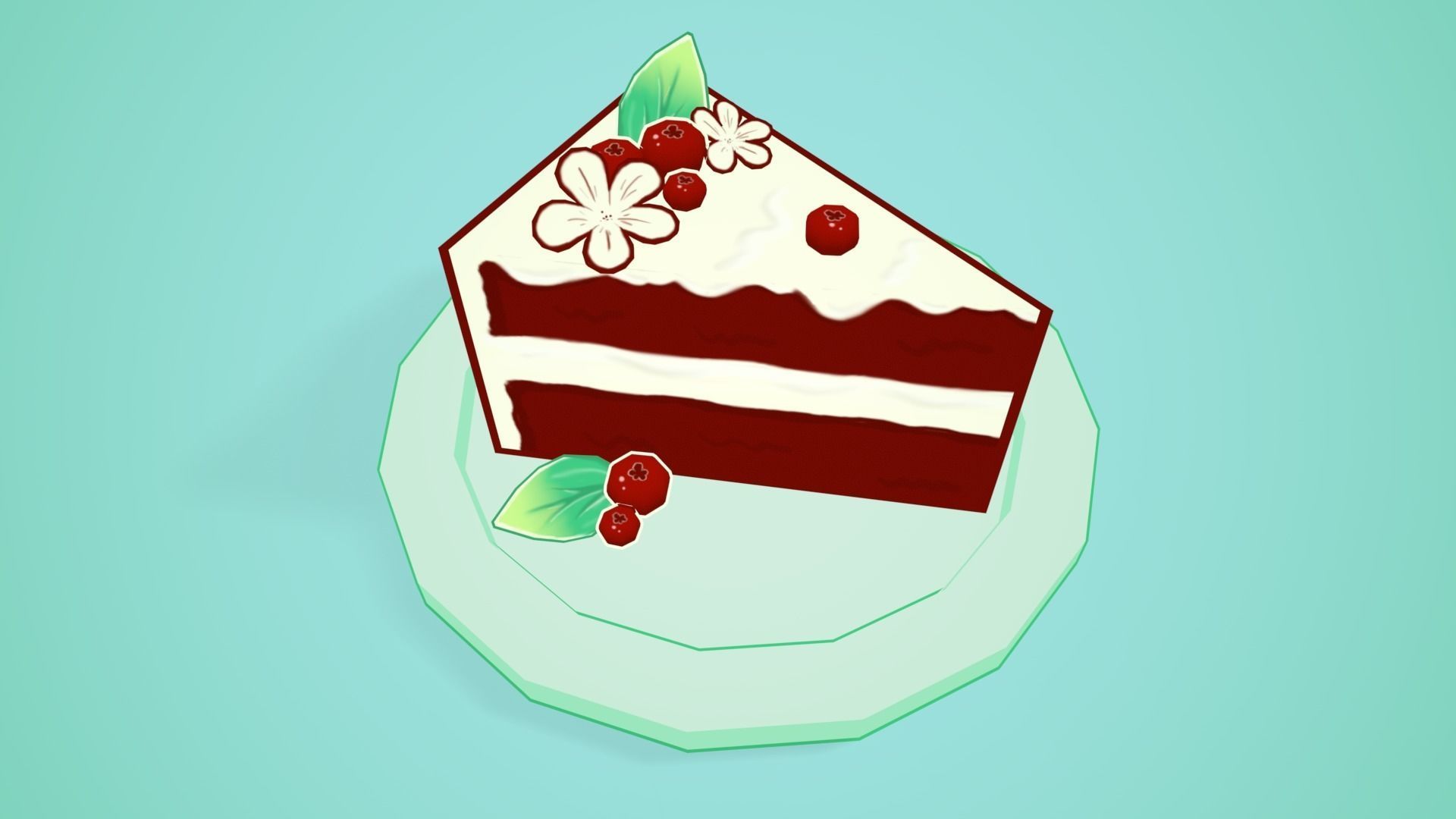Red Velvet Cake Low-poly 3D model_6