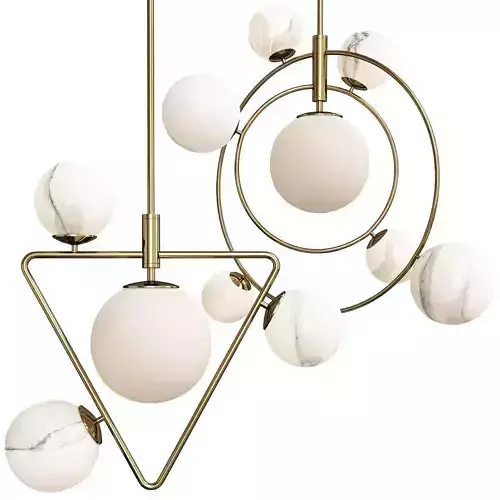 COSMOGONY A pendant light with marble balls hanging from it