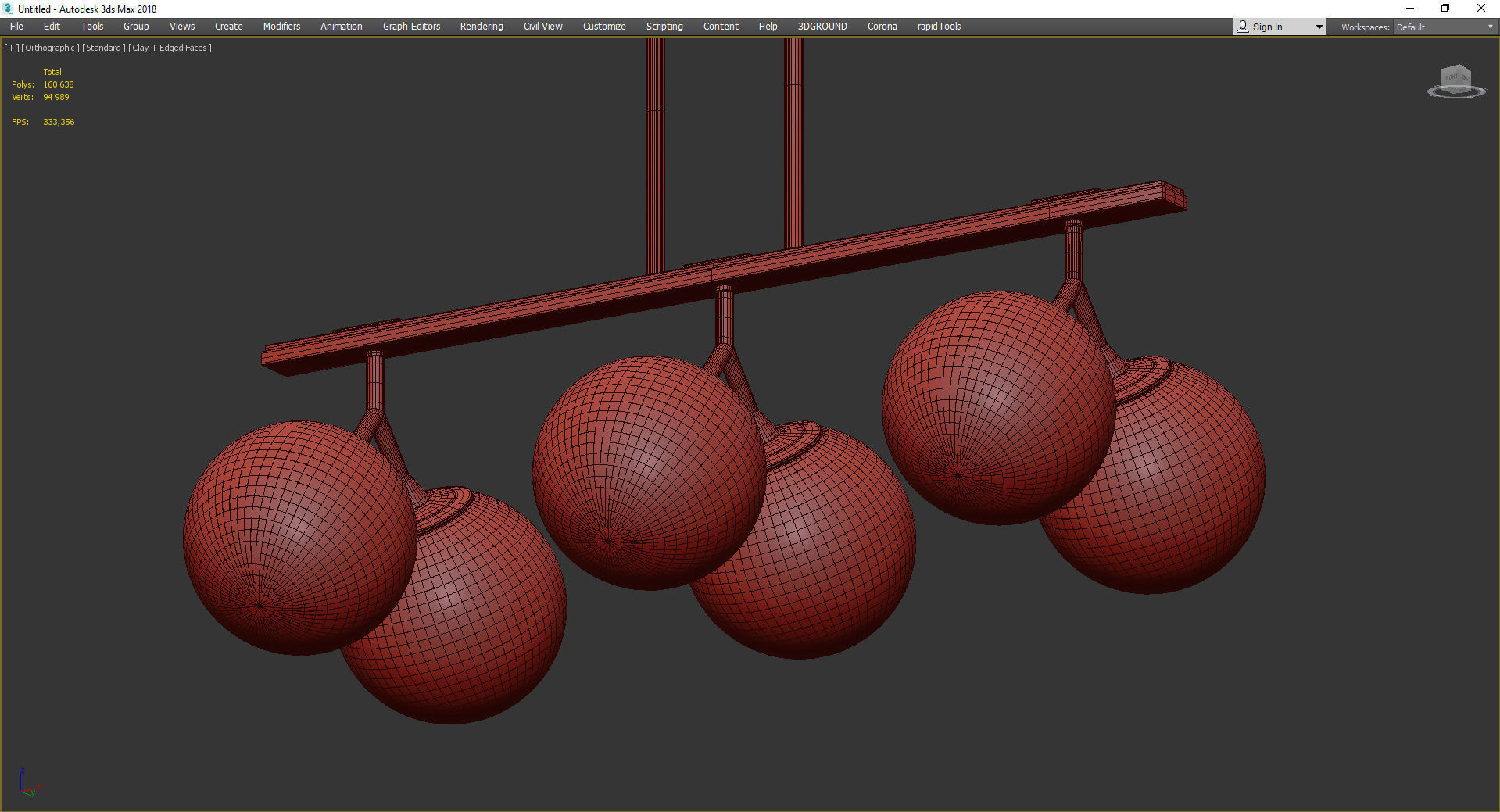 Modern Glam 6 light Orb Seeded Glass Chandelier Low-poly 3D model_3