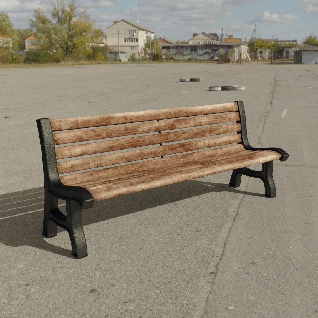 Bench park Low-poly 3D model_10