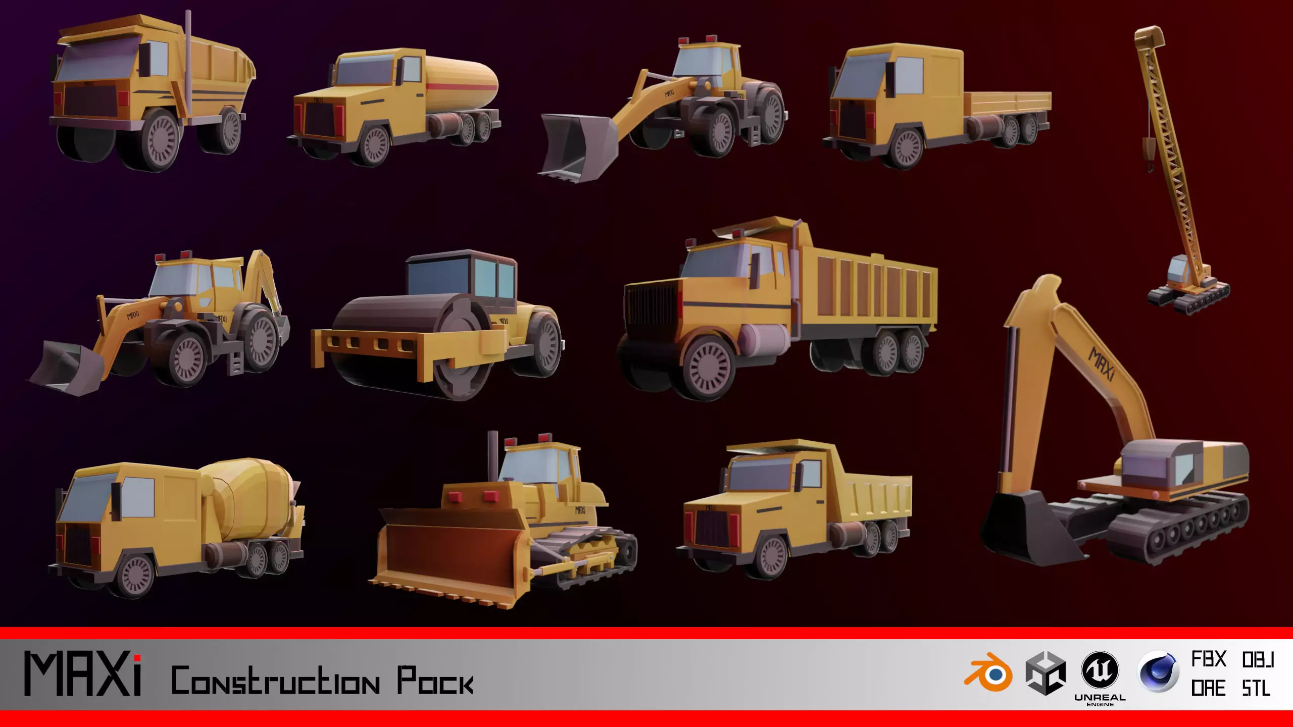 LowPoly Construction Vehicle Pack Low-poly 3D model_0