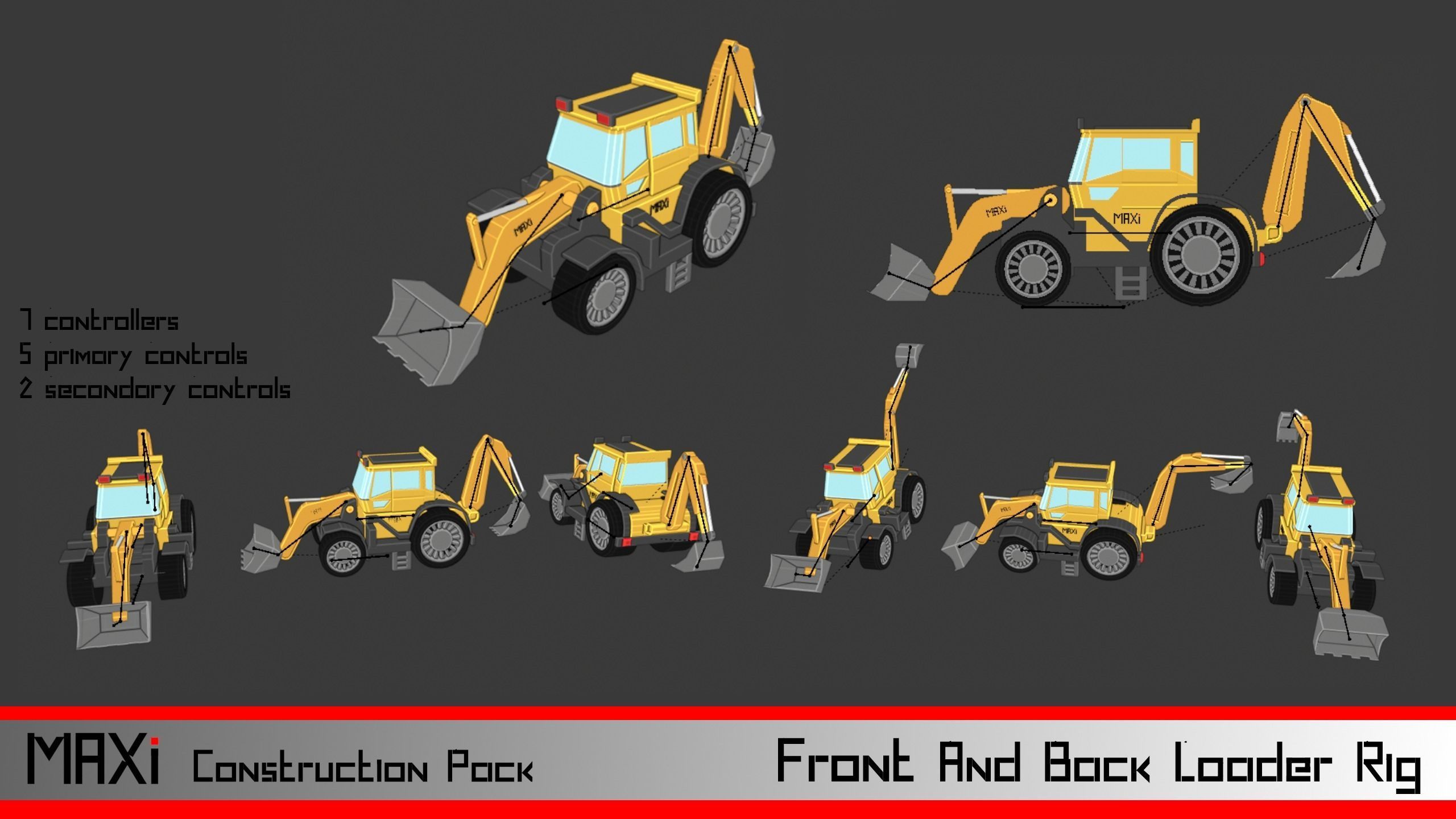 LowPoly Construction Vehicle Pack Low-poly 3D model_5