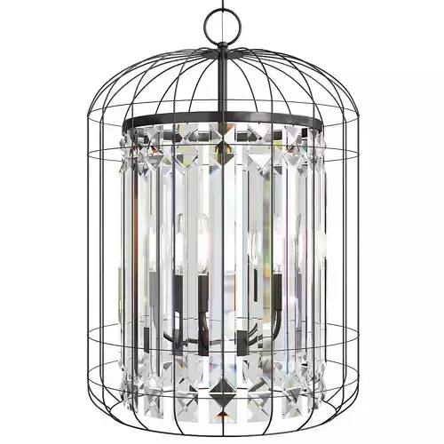  4 Light Black Bird Cage Crystal Chandelier Glam Lighting