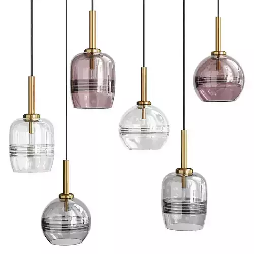 TOIMI set of five glass pendant lights with gold and accents