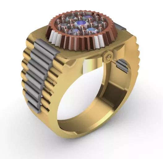 Ring Crown men Anillo Hombre Reloj corona ensamble 3 oros 3D print model