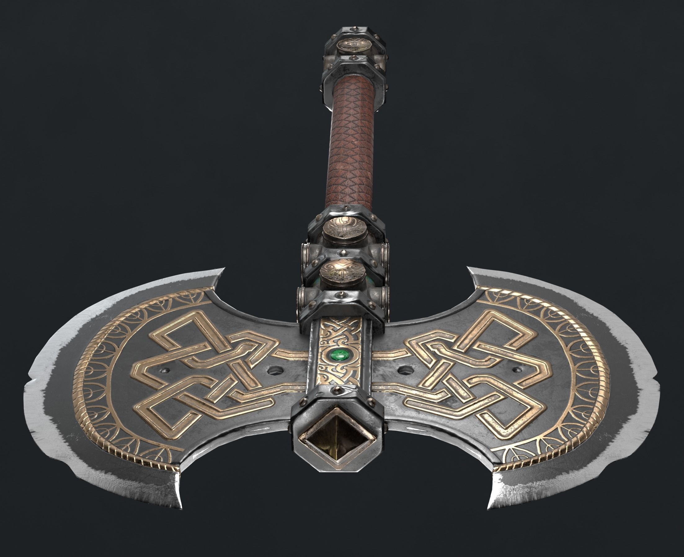 Dwarf battle axe Low-poly 3D model_3