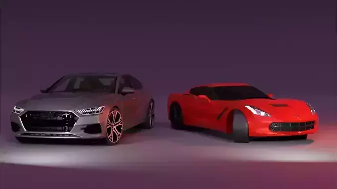 Cars Audi and Corvette Free 3D model