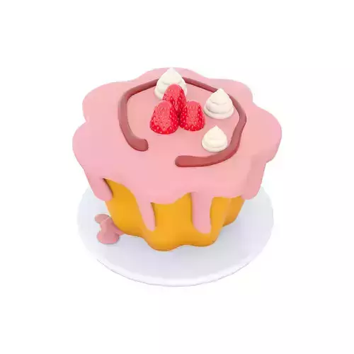 3d cute birthday strawberry cake with cherry glaze icon