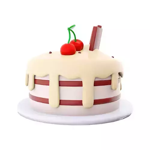 3d cake with a chocolate bar and cherries on top icon