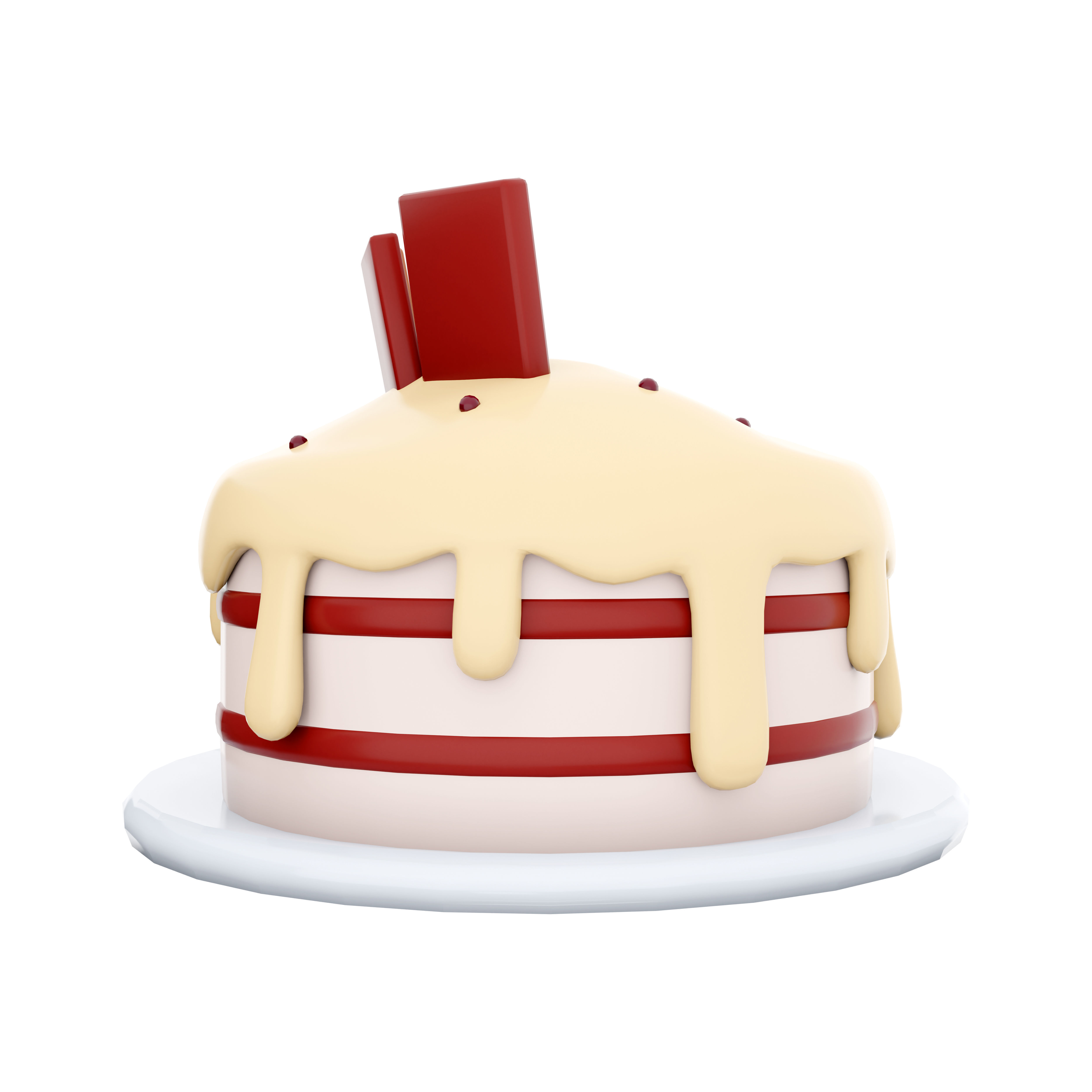 3d cake with a chocolate bar and cherries on top icon 3D model_6