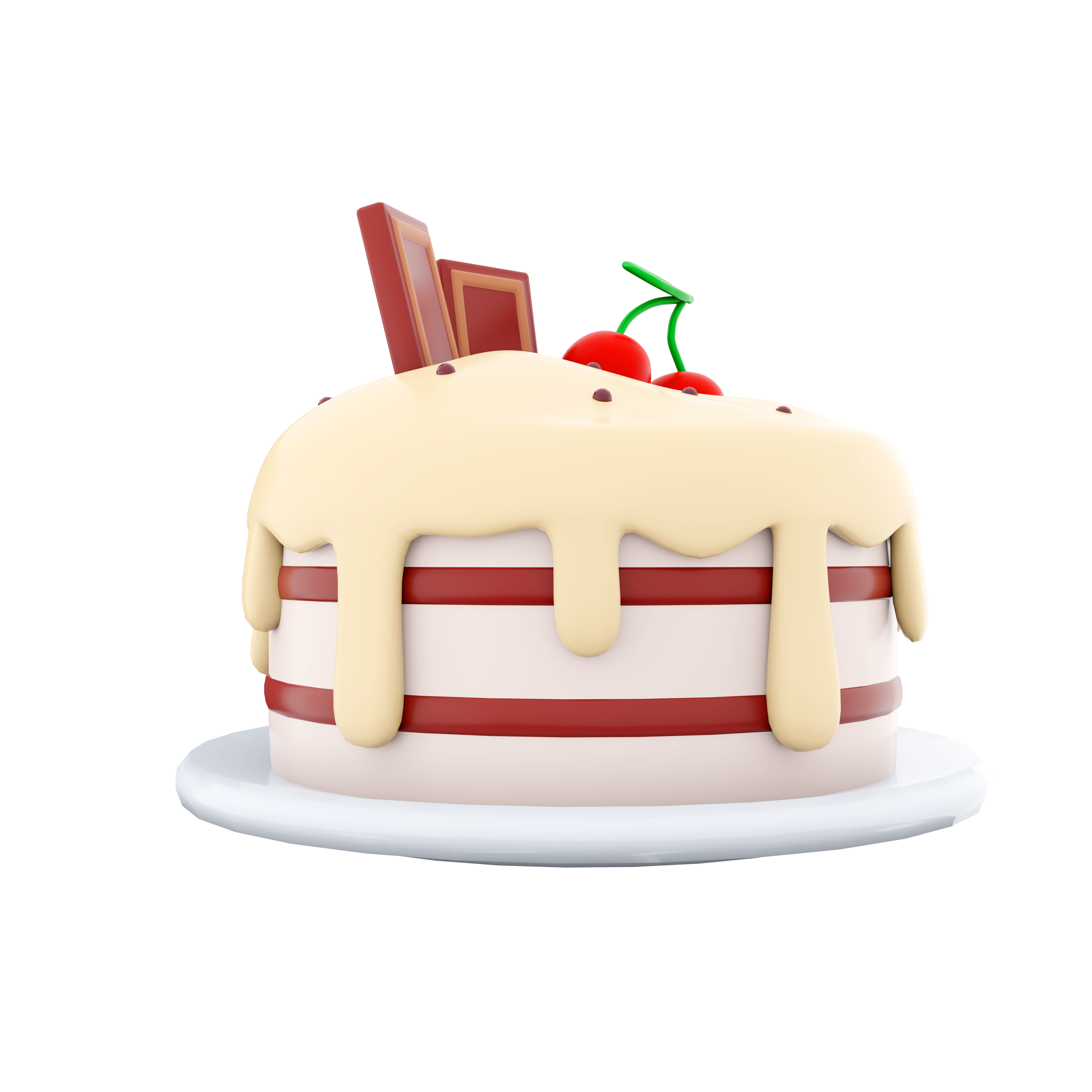3d cake with a chocolate bar and cherries on top icon 3D model_2