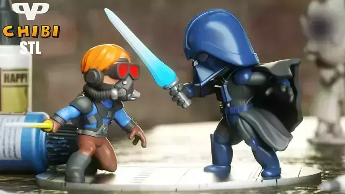 Ralph Mcquarrie Luke vs Vader Chibi STL 3D Printing ChibiSTL