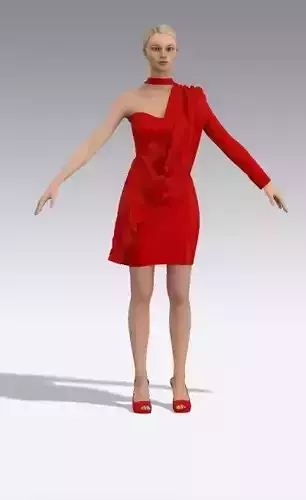 red dress one soulder heart necklace draped and rufffled 