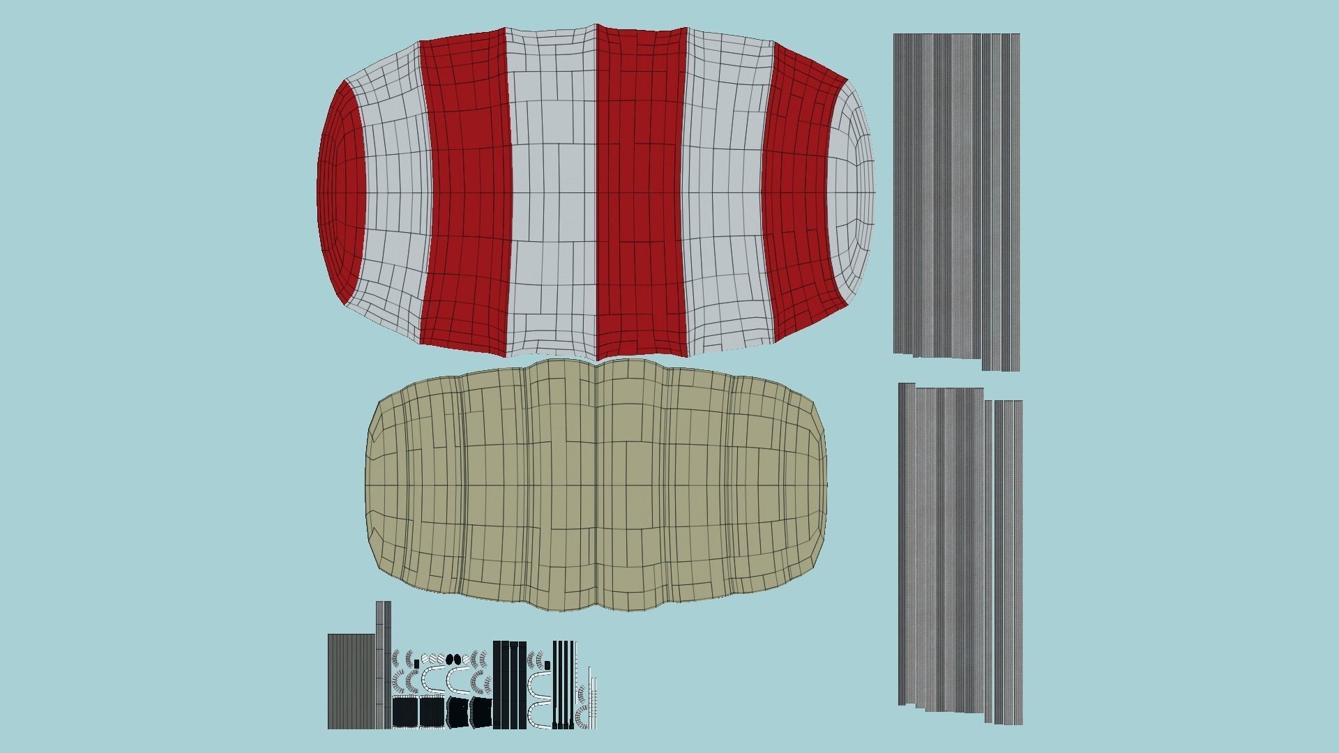 Parachute A01 White Red - Character Accessories Design Low-poly 3D model_6