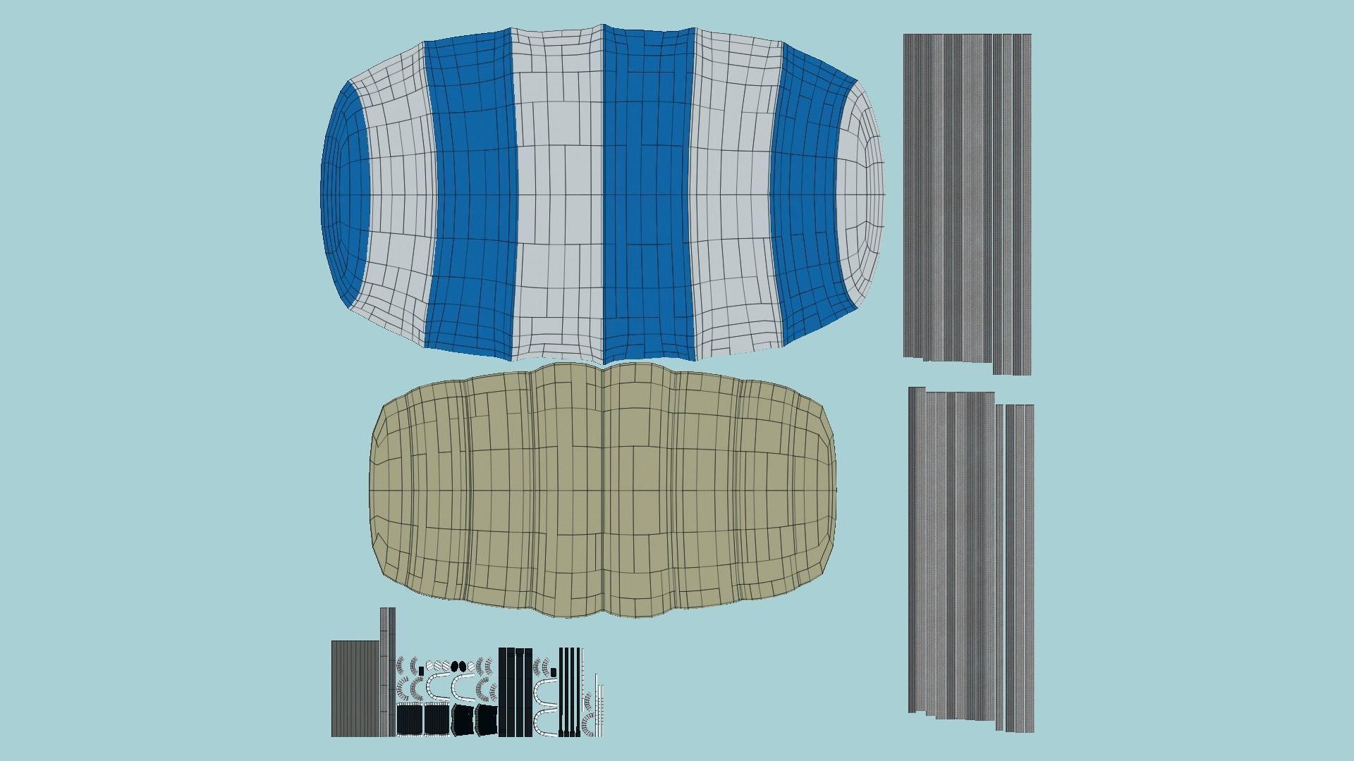 Parachute A03 White Blue - Character Accessories Design Low-poly 3D model_6