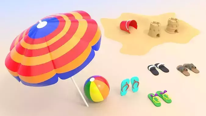 Umbrella - Beach Ball - Flip-Flops and Sand-Castles