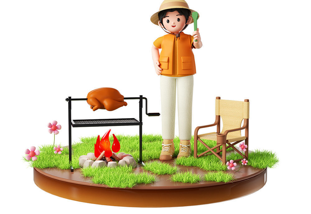 Spring outing outdoor camping figures 3D model_5