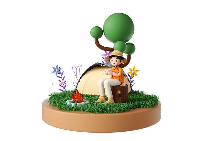 Spring outing outdoor camping figures 3D model_2