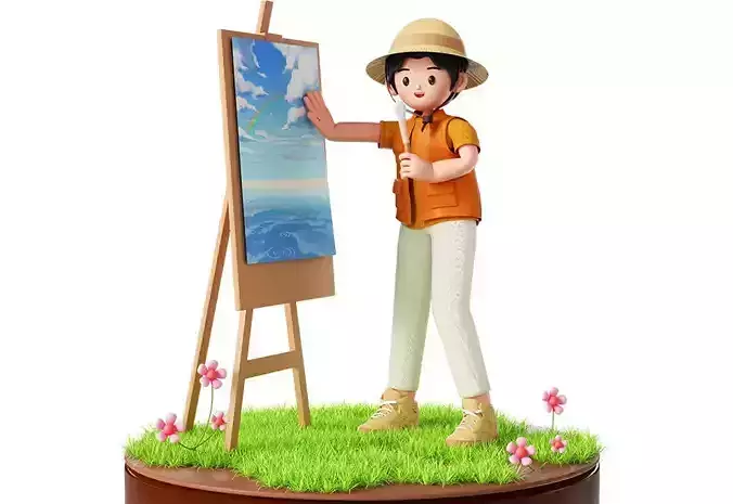 Spring outing outdoor camping figures 3D model
