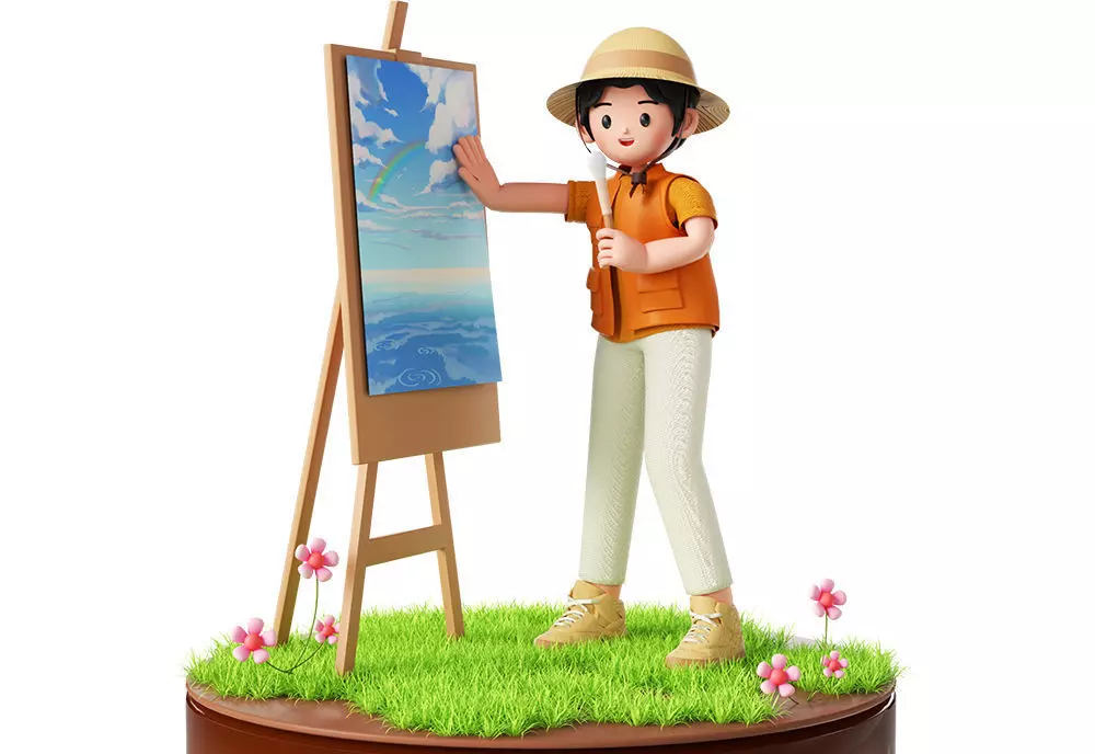 Spring outing outdoor camping figures 3D model_0