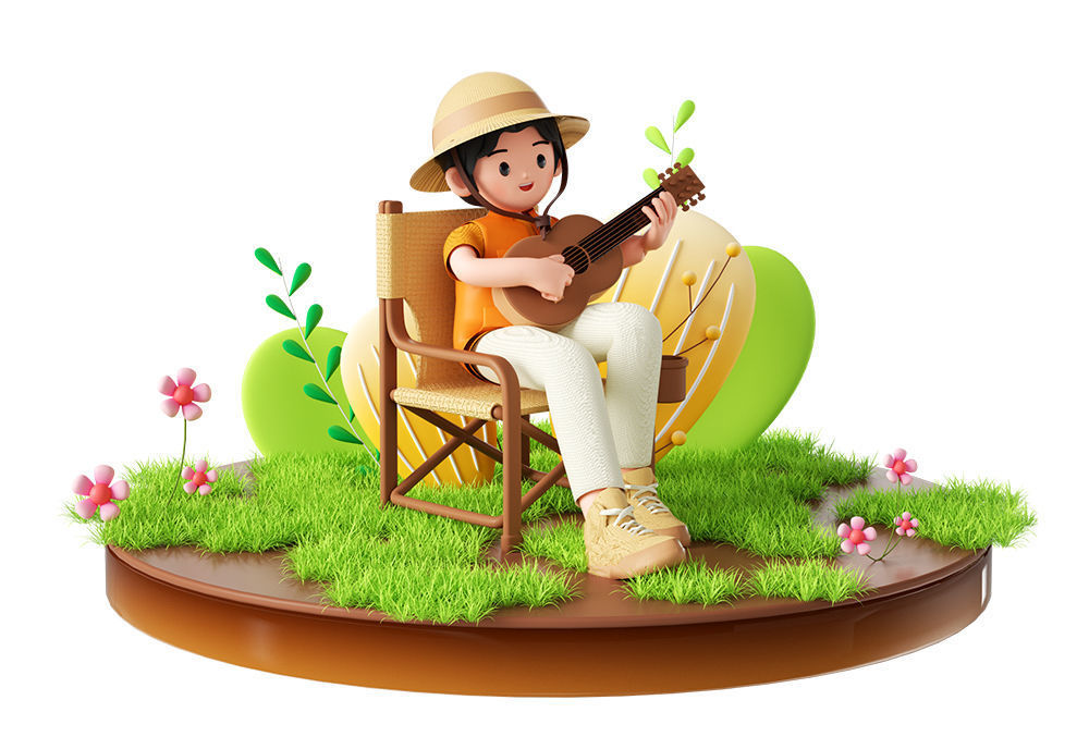 Spring outing outdoor camping figures 3D model_3