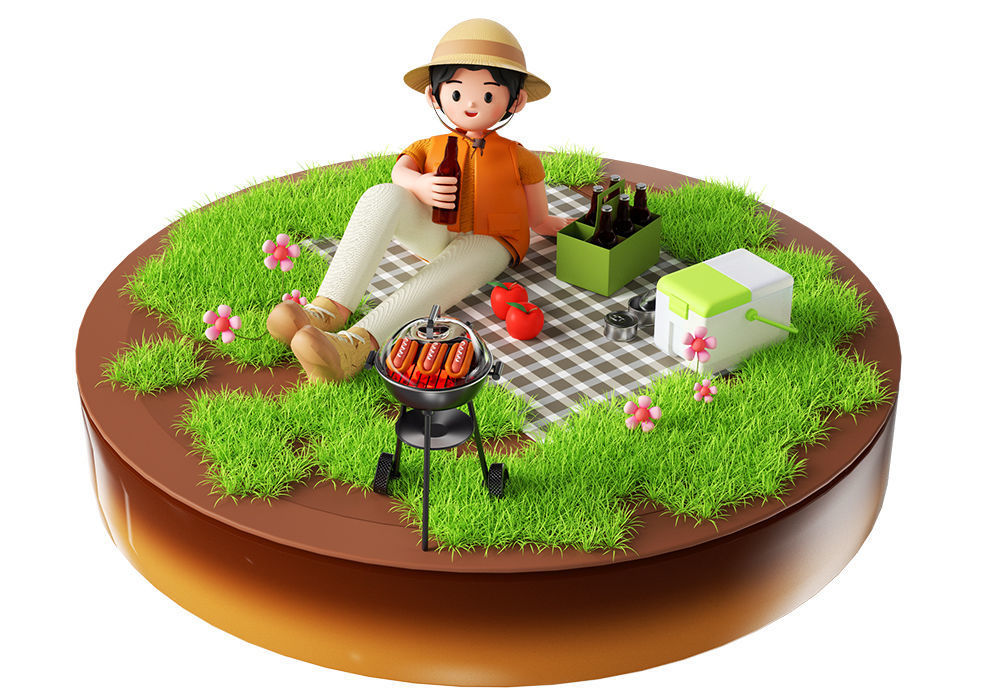 Spring outing outdoor camping figures 3D model_1