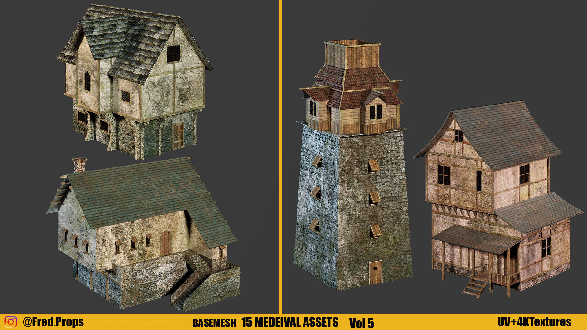 Kitbash Medieval Assets With Textures Vol 5 Low-poly 3D model_5