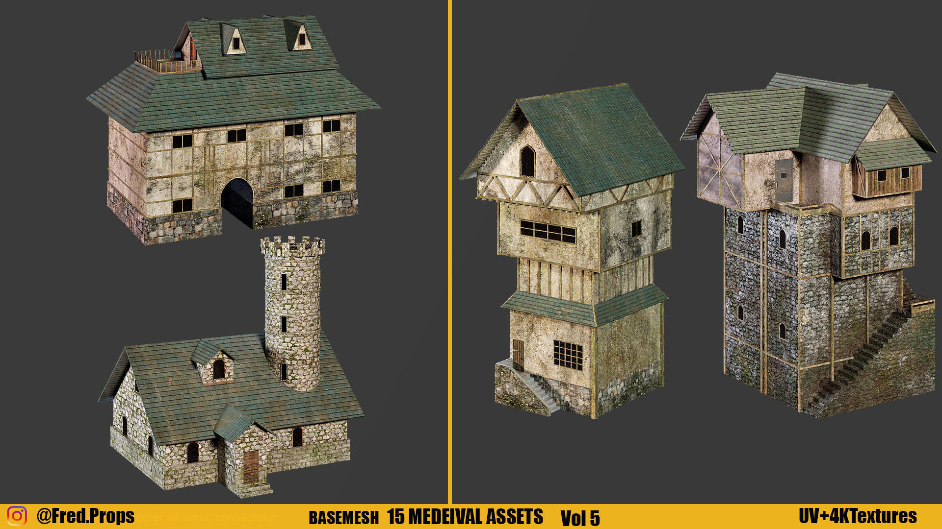 Kitbash Medieval Assets With Textures Vol 5 Low-poly 3D model_1