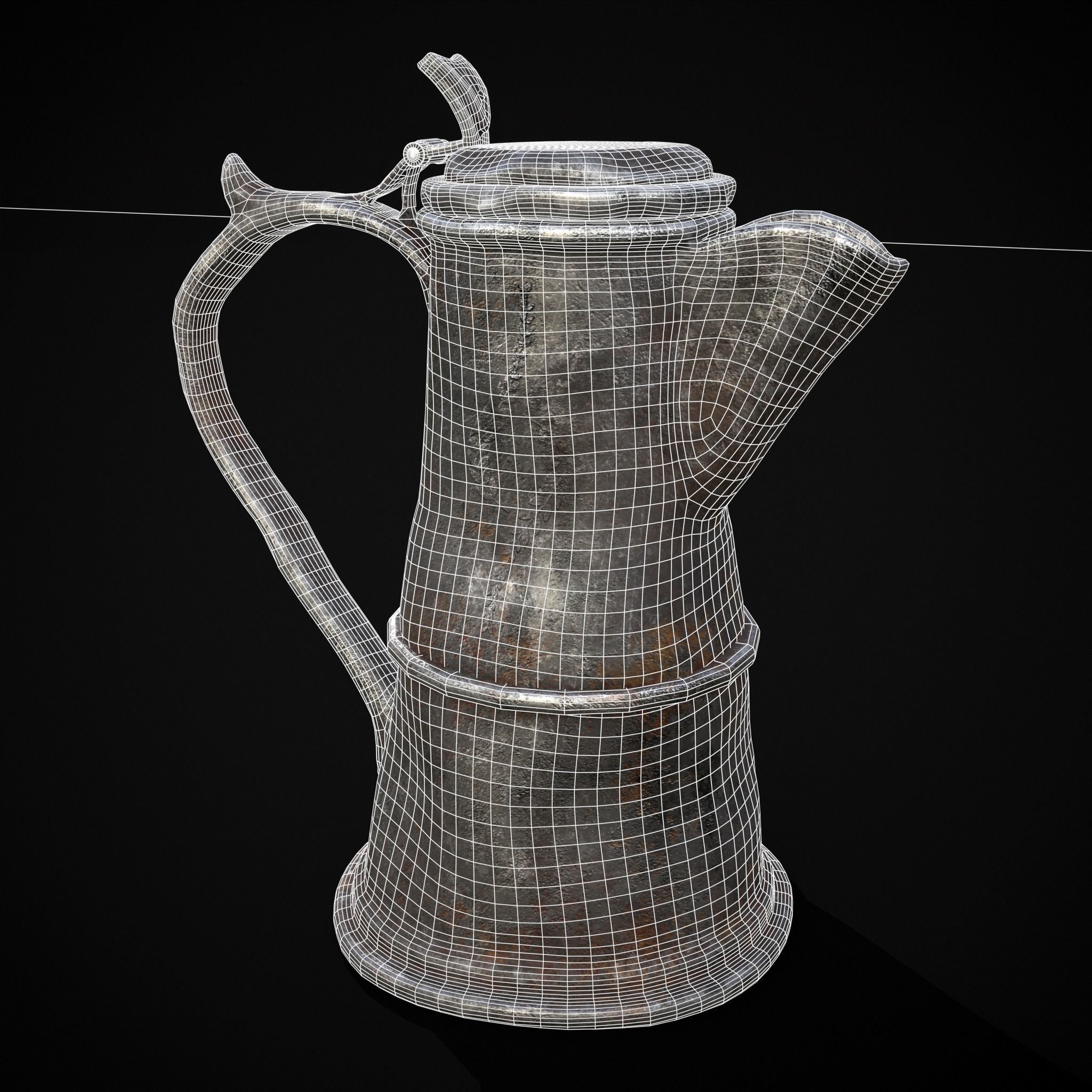 Worn Decorated Pewter Flagon Low-poly 3D model_12