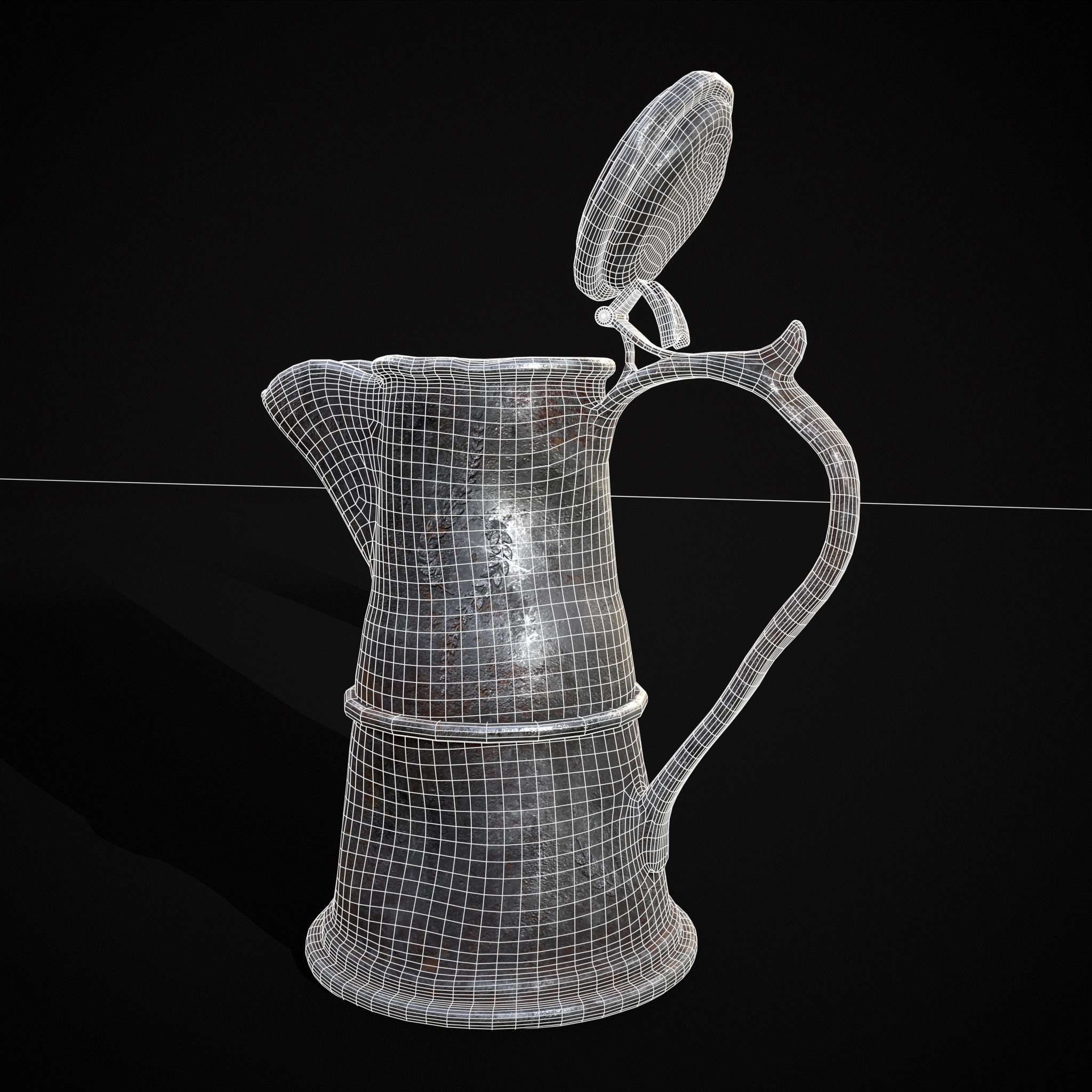 Worn Decorated Pewter Flagon Low-poly 3D model_26