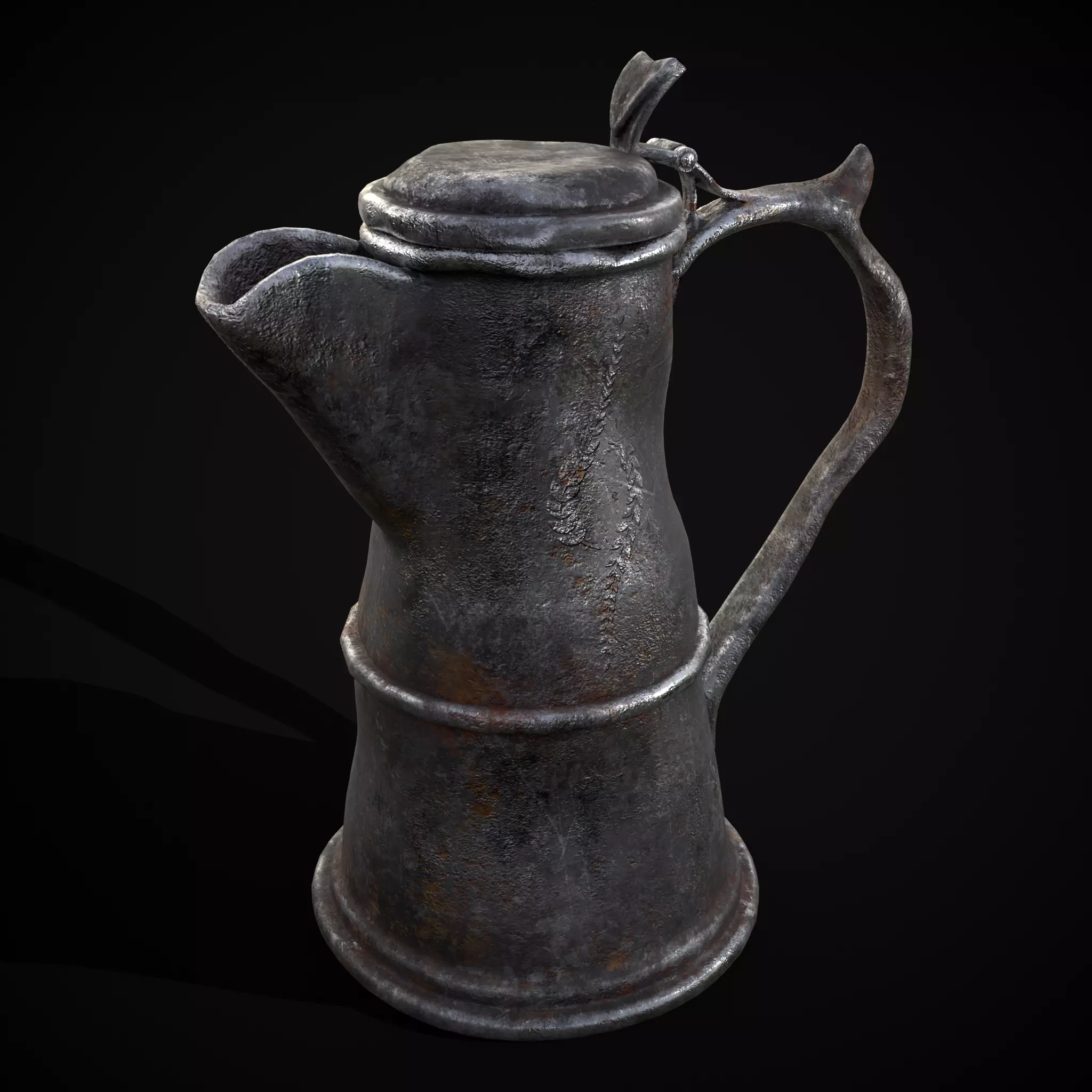 Worn Decorated Pewter Flagon Low-poly 3D model_0