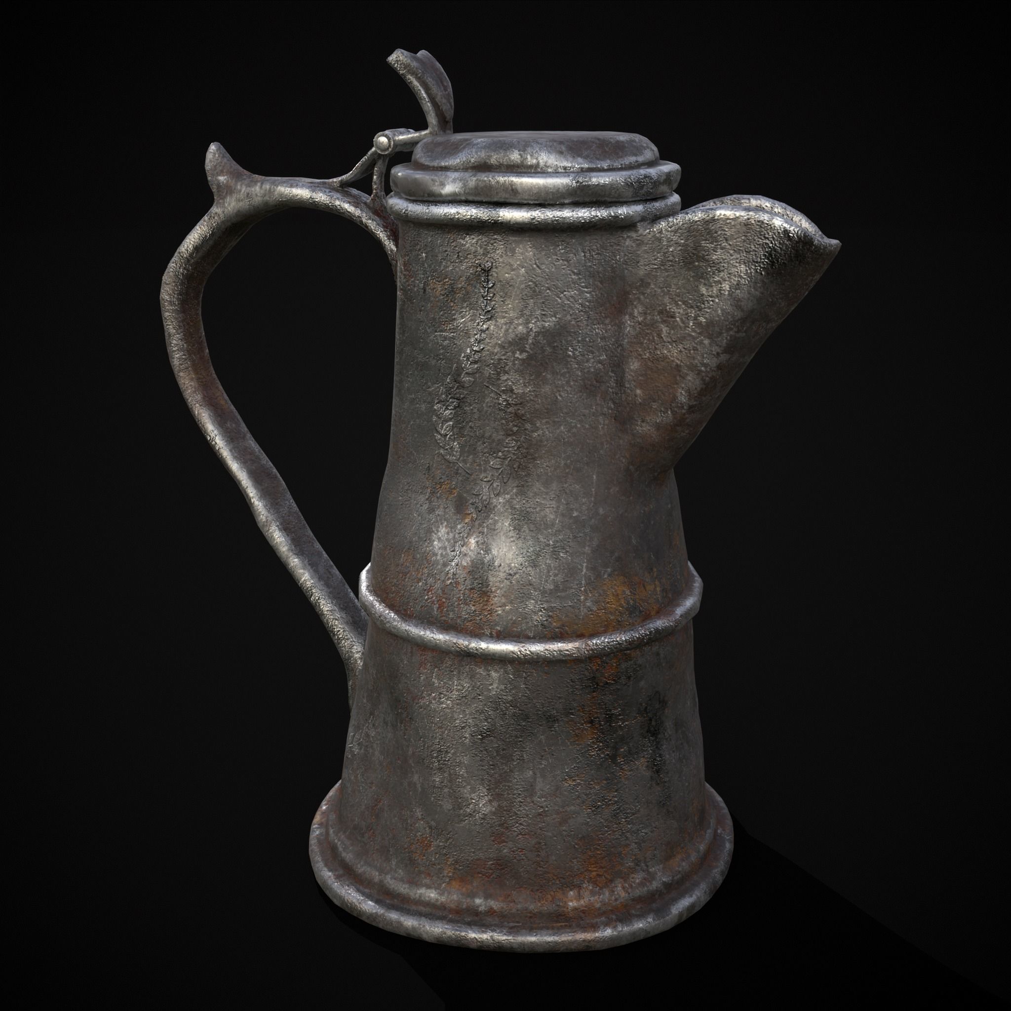 Worn Decorated Pewter Flagon Low-poly 3D model_11