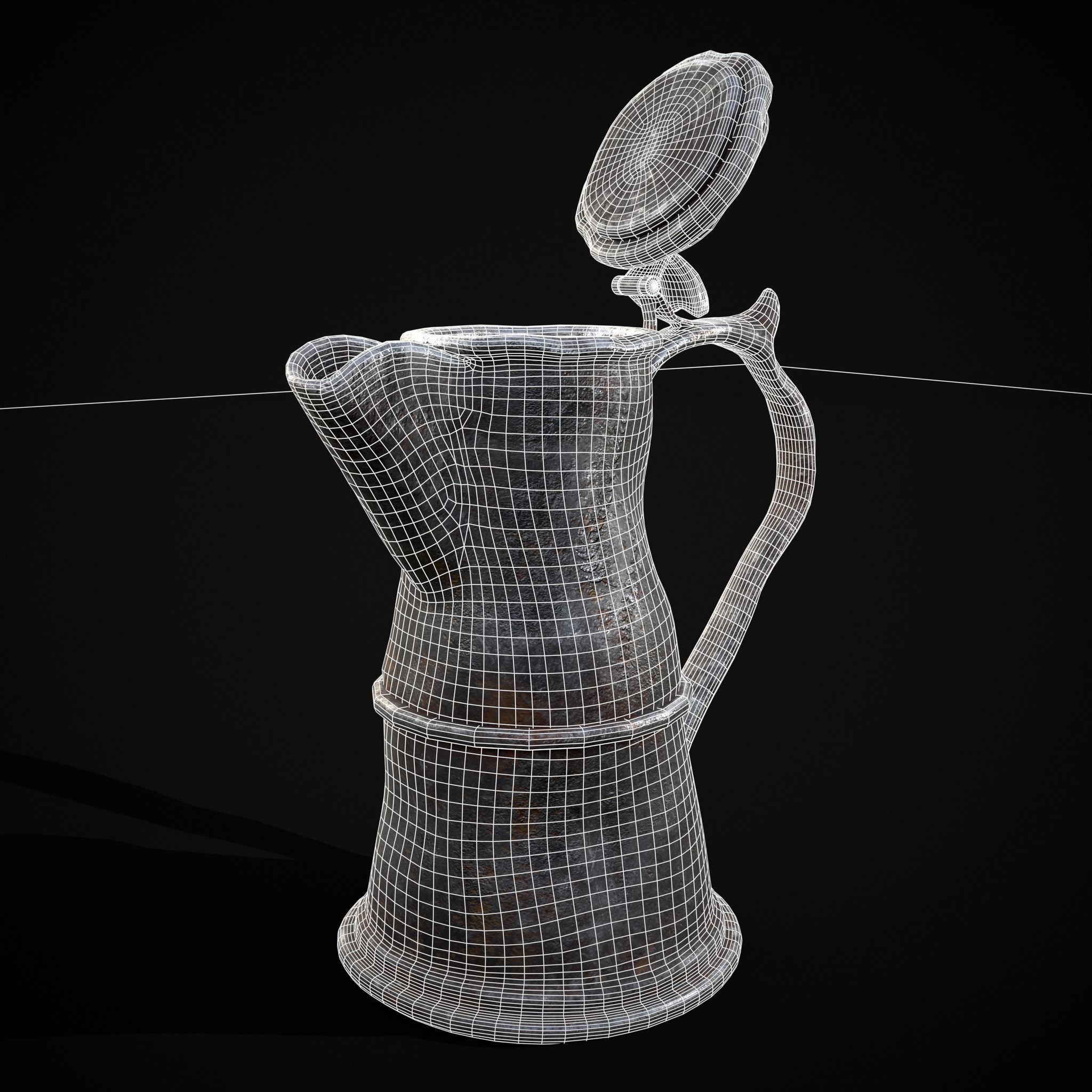 Worn Decorated Pewter Flagon Low-poly 3D model_28