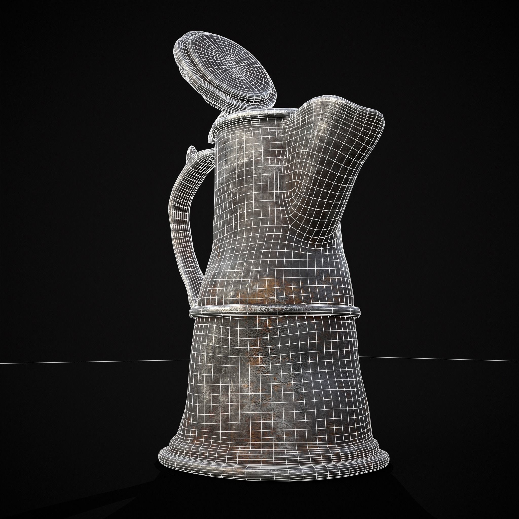 Worn Decorated Pewter Flagon Low-poly 3D model_30