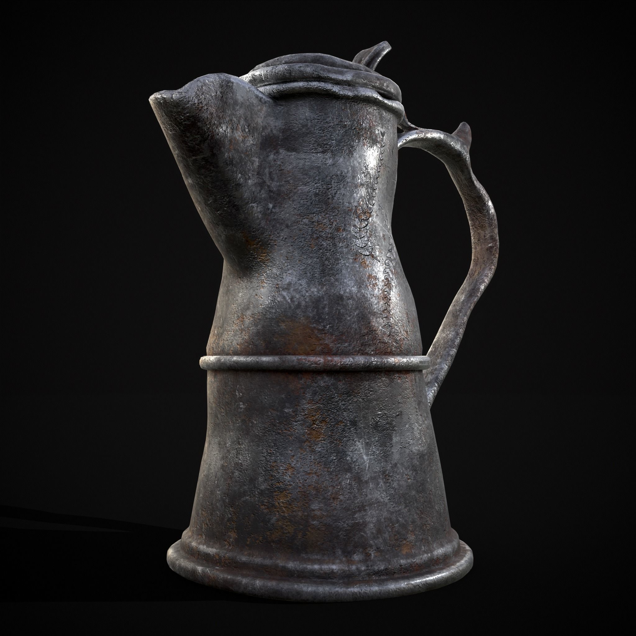 Worn Decorated Pewter Flagon Low-poly 3D model_5
