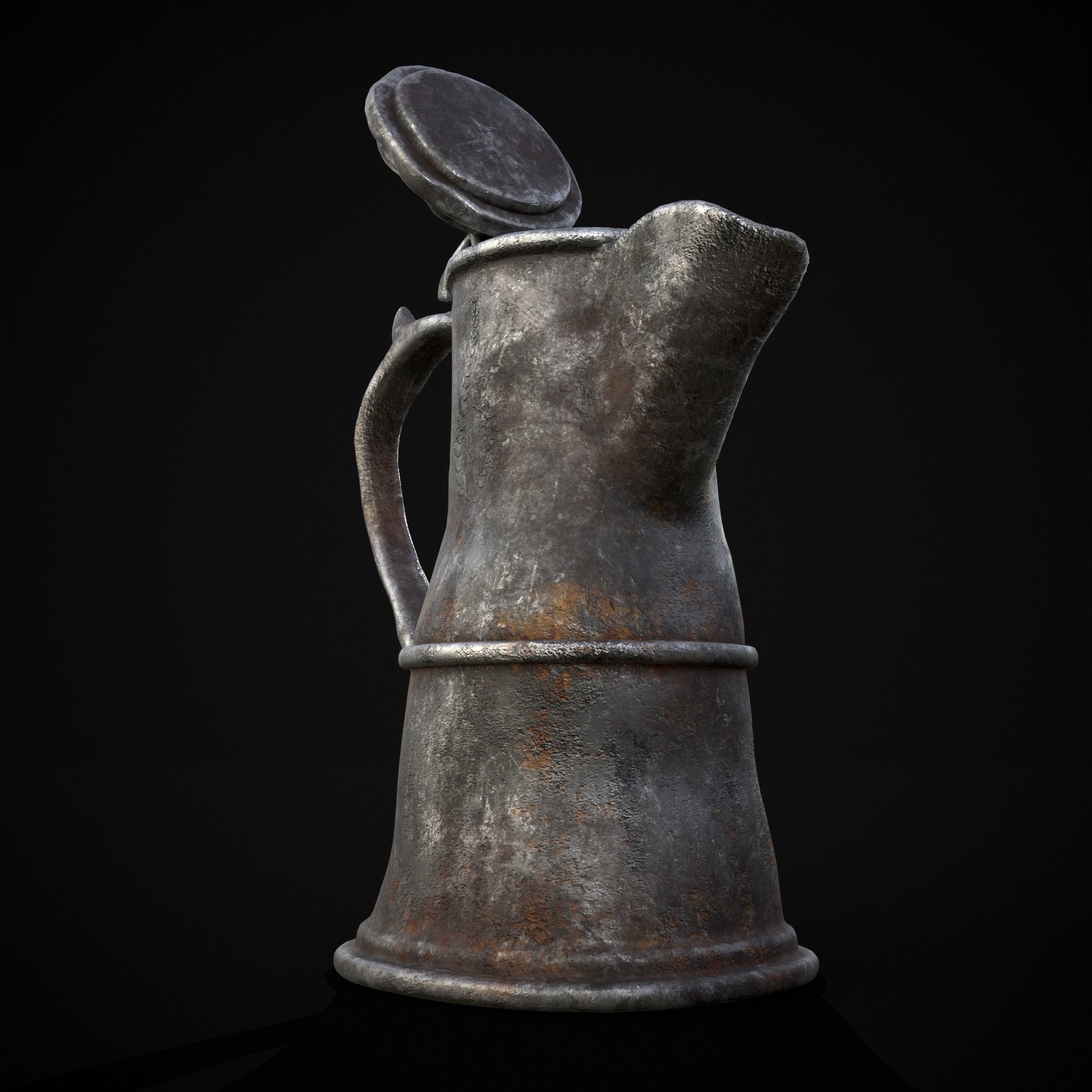 Worn Decorated Pewter Flagon Low-poly 3D model_29