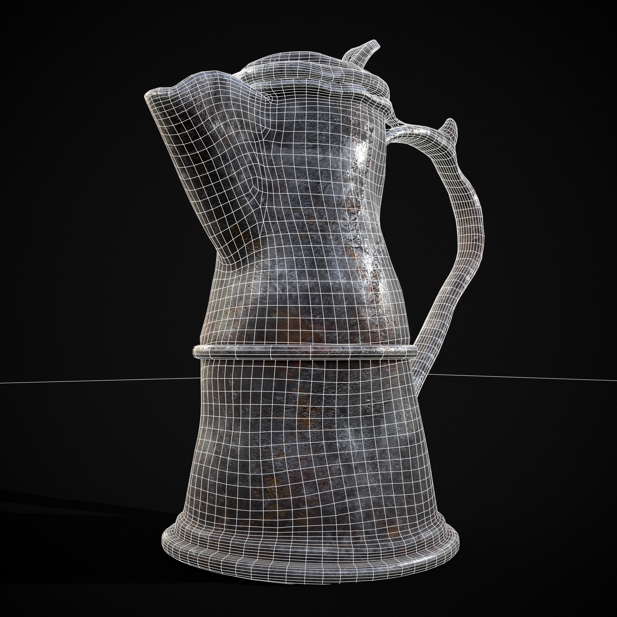 Worn Decorated Pewter Flagon Low-poly 3D model_6