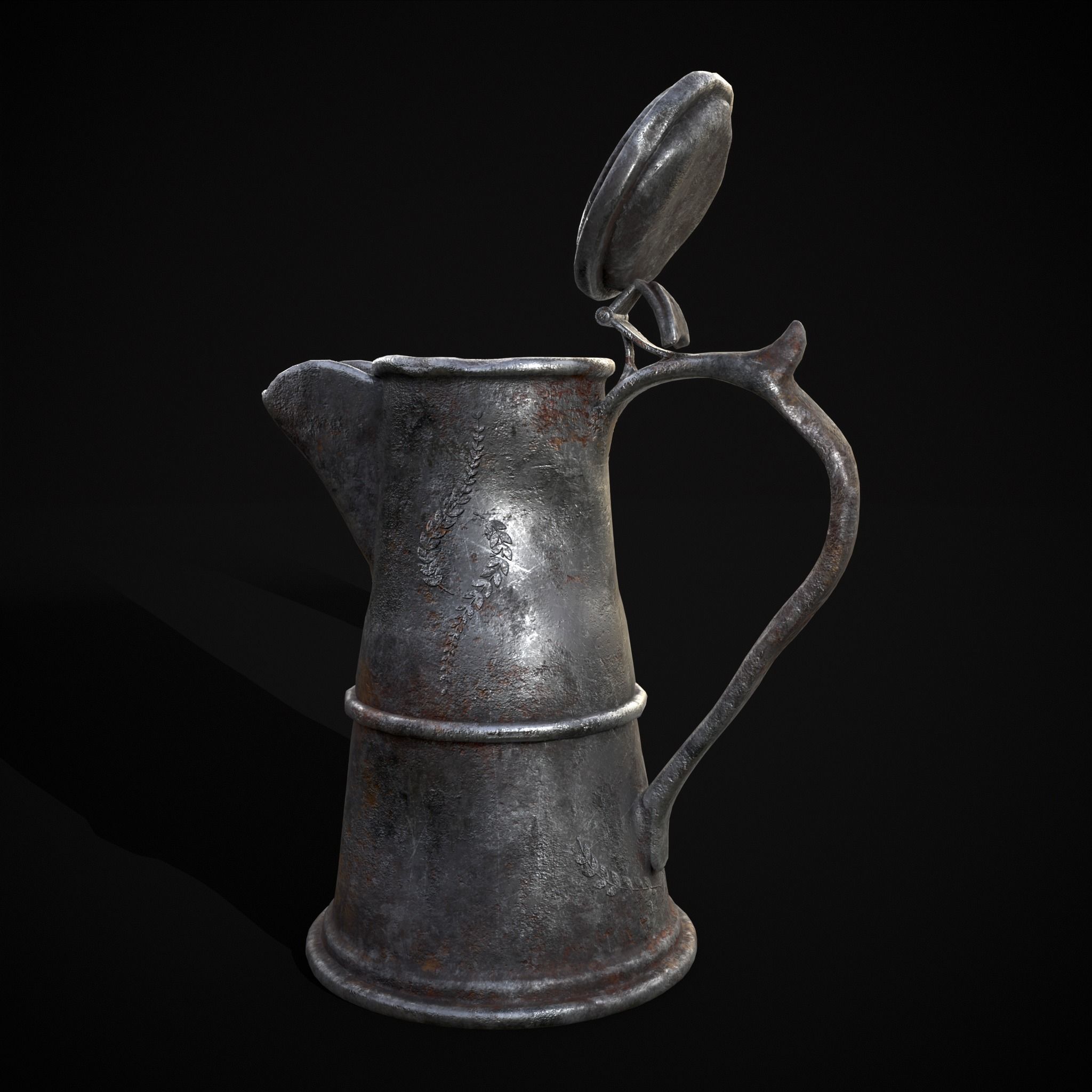 Worn Decorated Pewter Flagon Low-poly 3D model_25