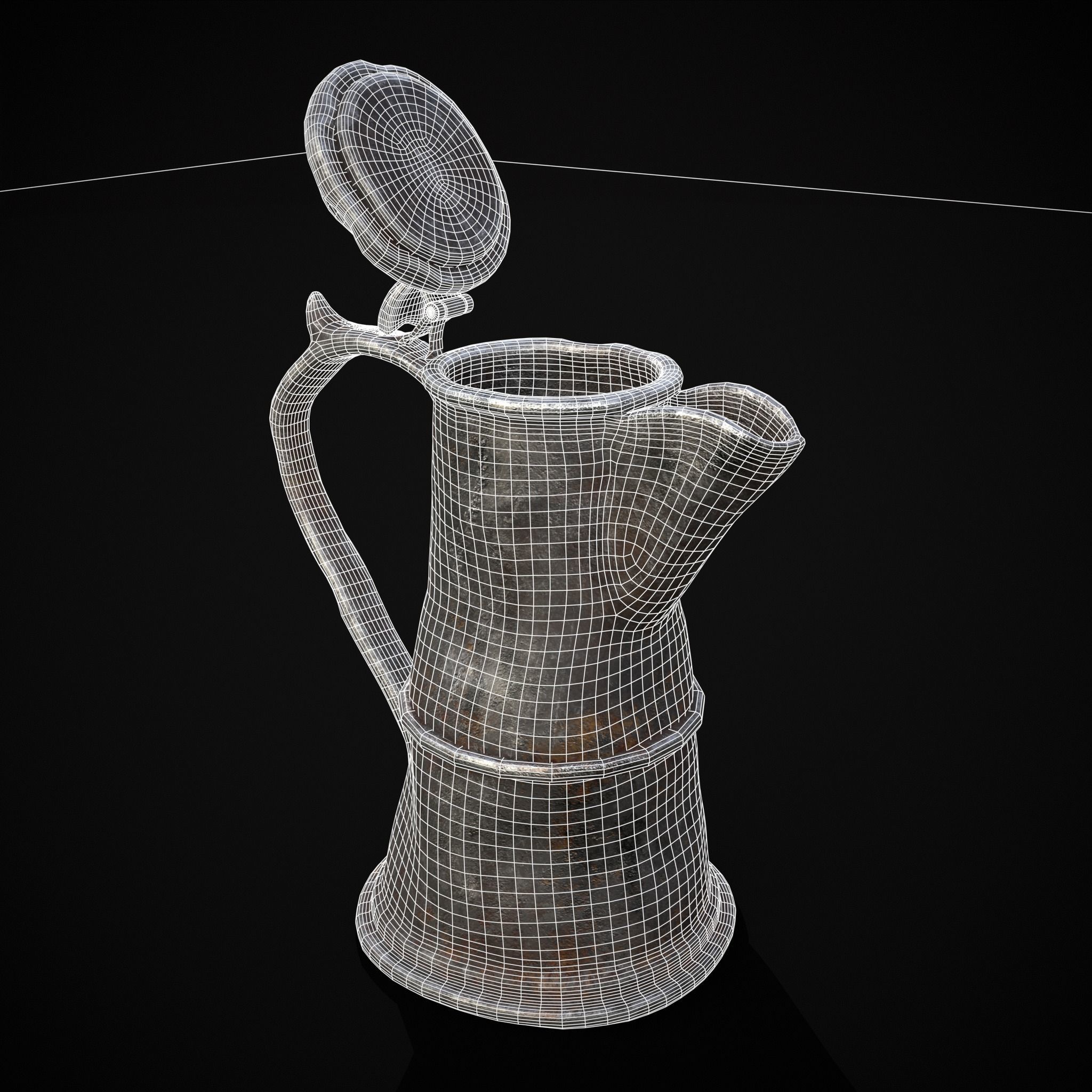 Worn Decorated Pewter Flagon Low-poly 3D model_16