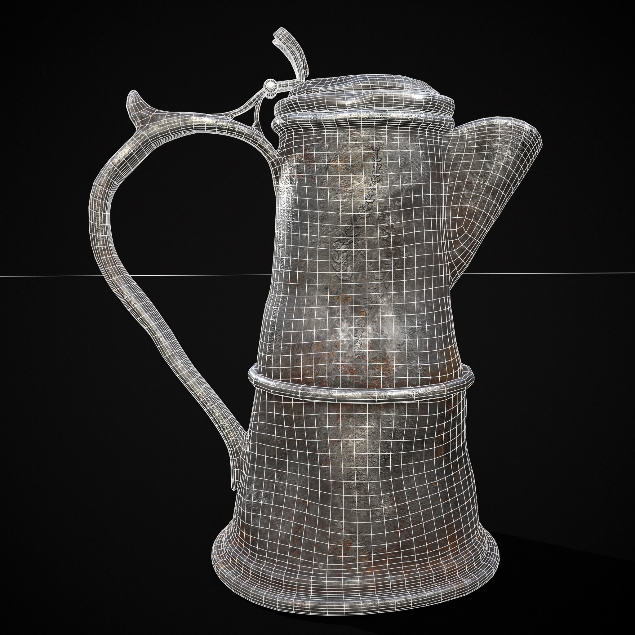 Worn Decorated Pewter Flagon Low-poly 3D model_4