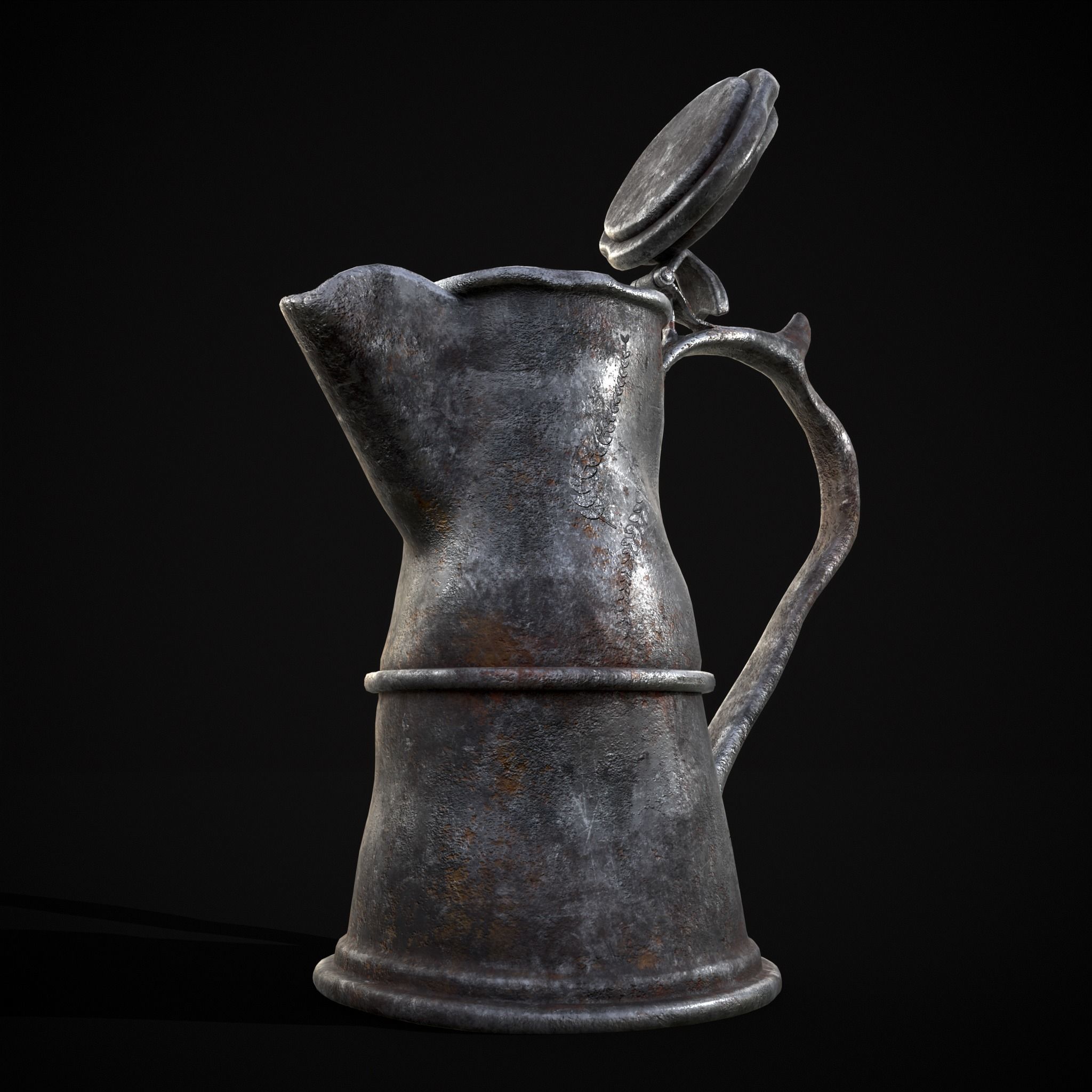 Worn Decorated Pewter Flagon Low-poly 3D model_17