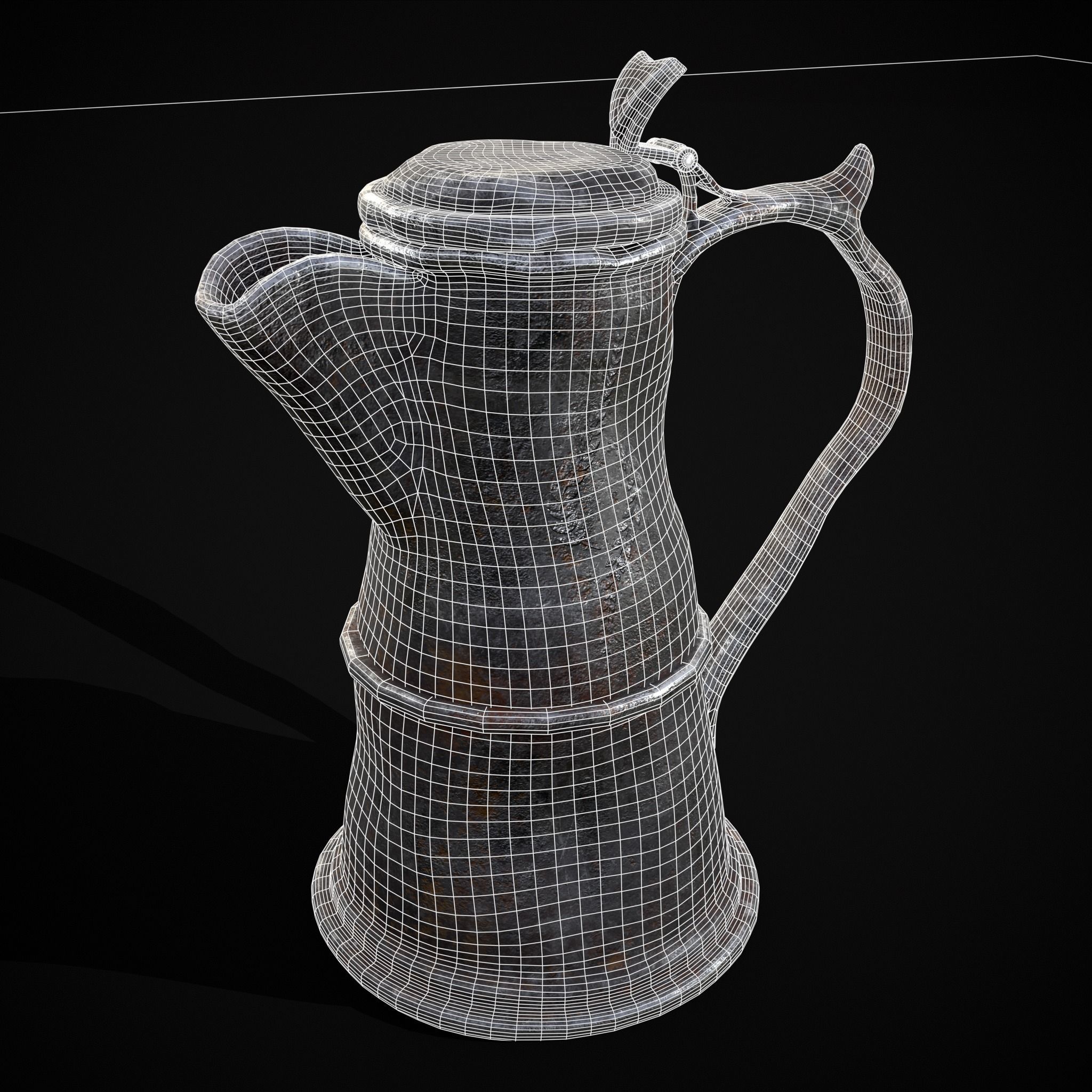 Worn Decorated Pewter Flagon Low-poly 3D model_2