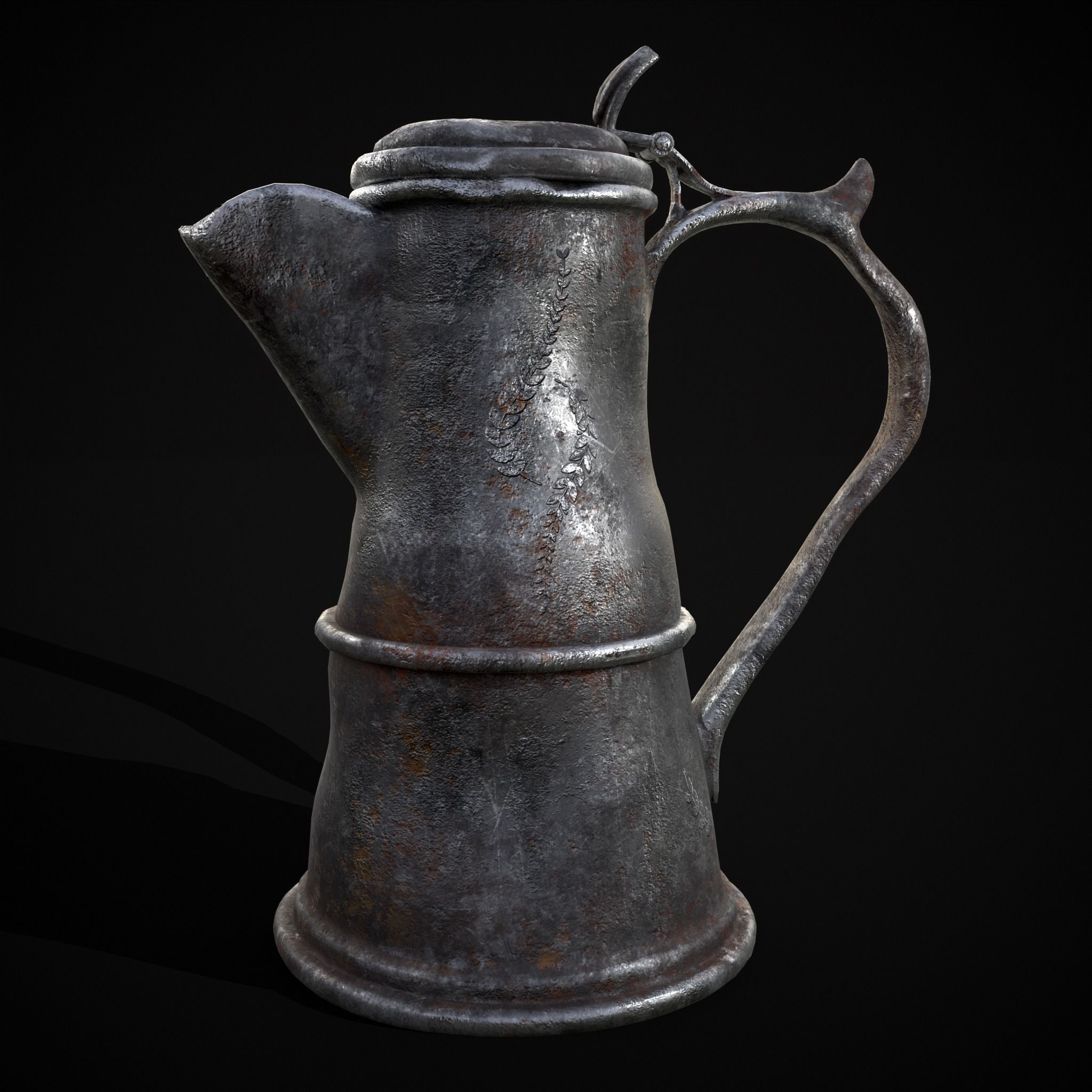 Worn Decorated Pewter Flagon Low-poly 3D model_9