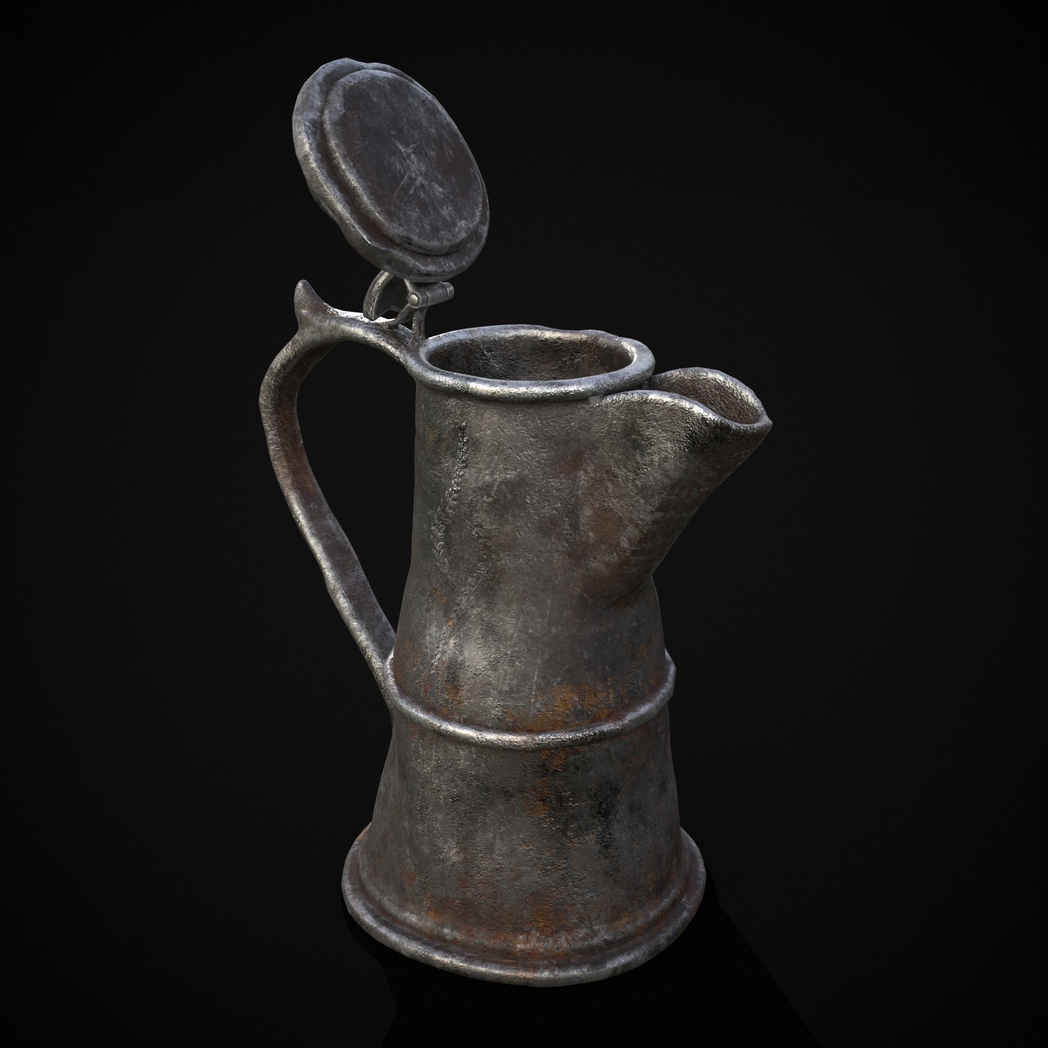 Worn Decorated Pewter Flagon Low-poly 3D model_15
