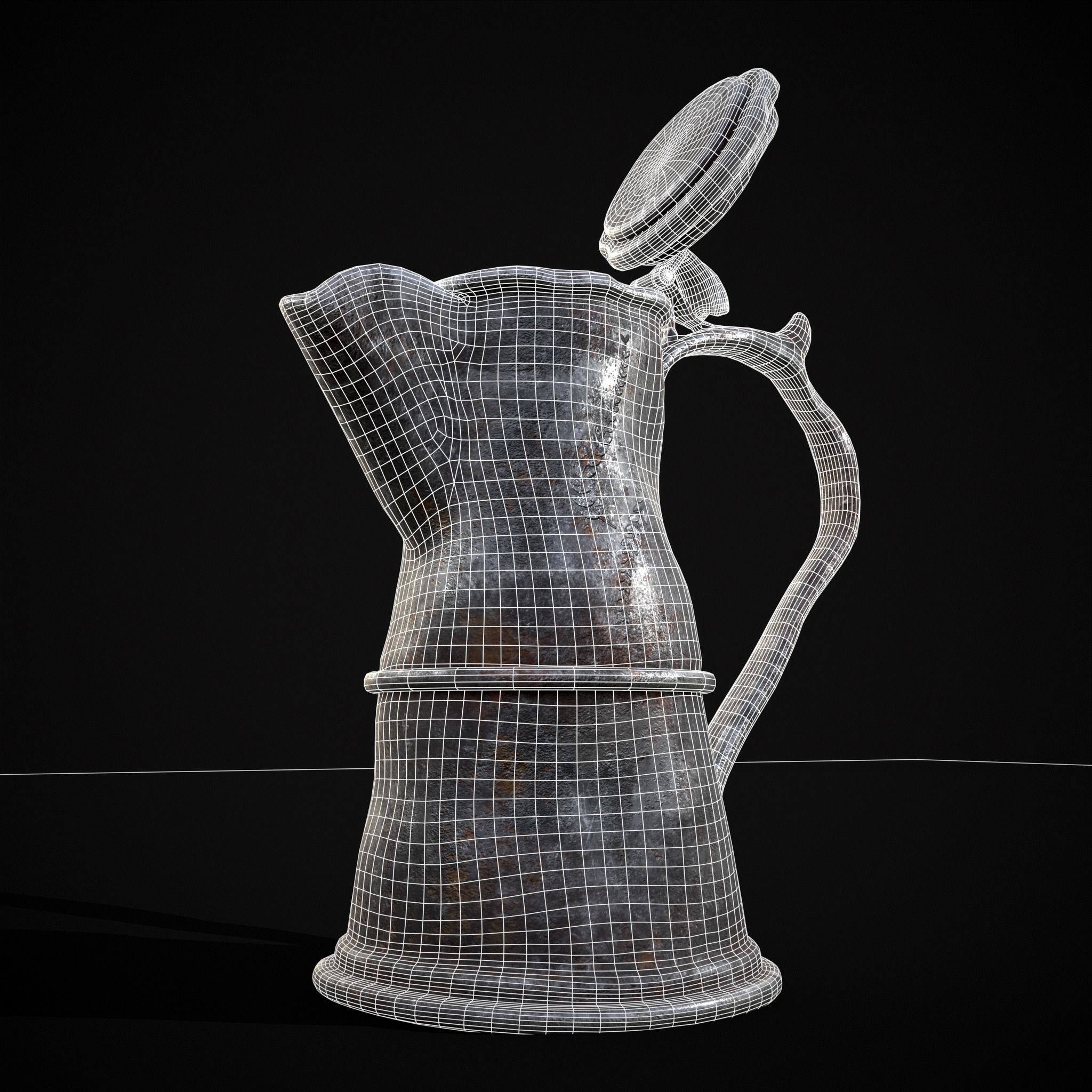 Worn Decorated Pewter Flagon Low-poly 3D model_18