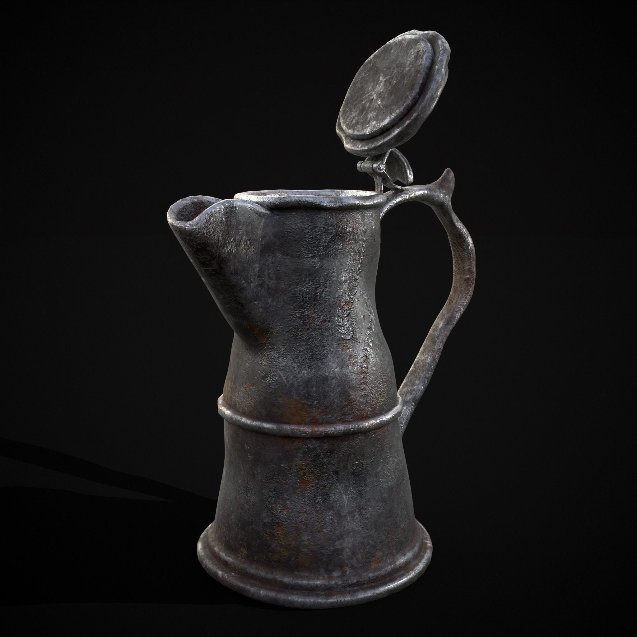 Worn Decorated Pewter Flagon Low-poly 3D model_27