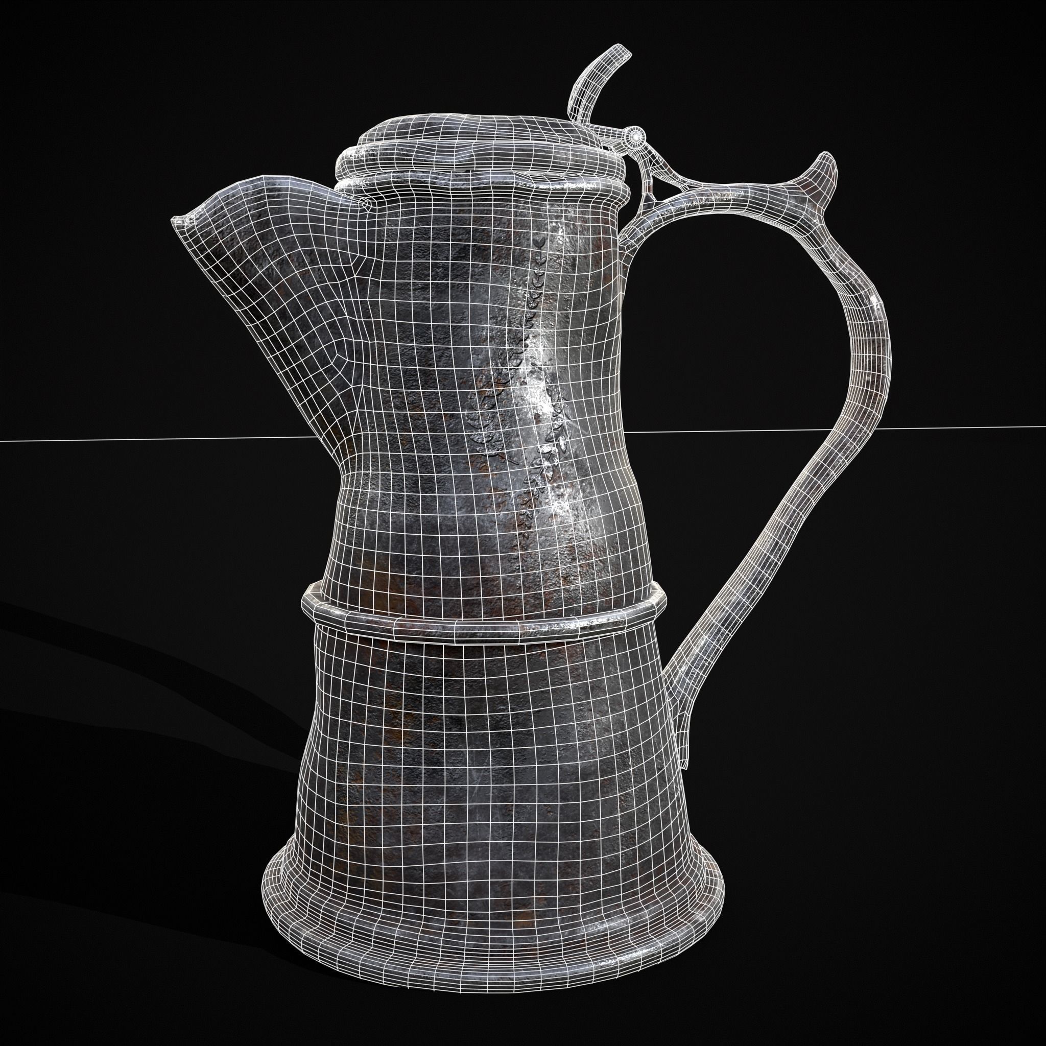 Worn Decorated Pewter Flagon Low-poly 3D model_10